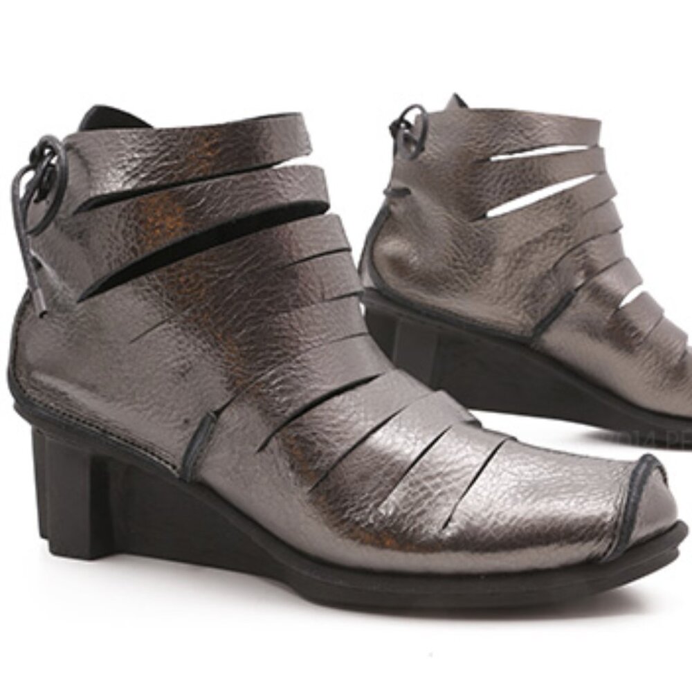 Trippen Fence Metallic Steel Silver Gunmetal Leather Avant Garde Booties US 8